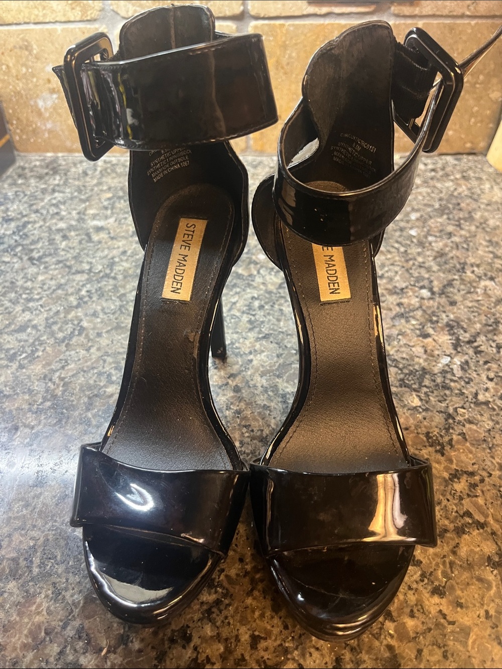 Steve Madden Black Patent High Heel Ankle Strap Sandals